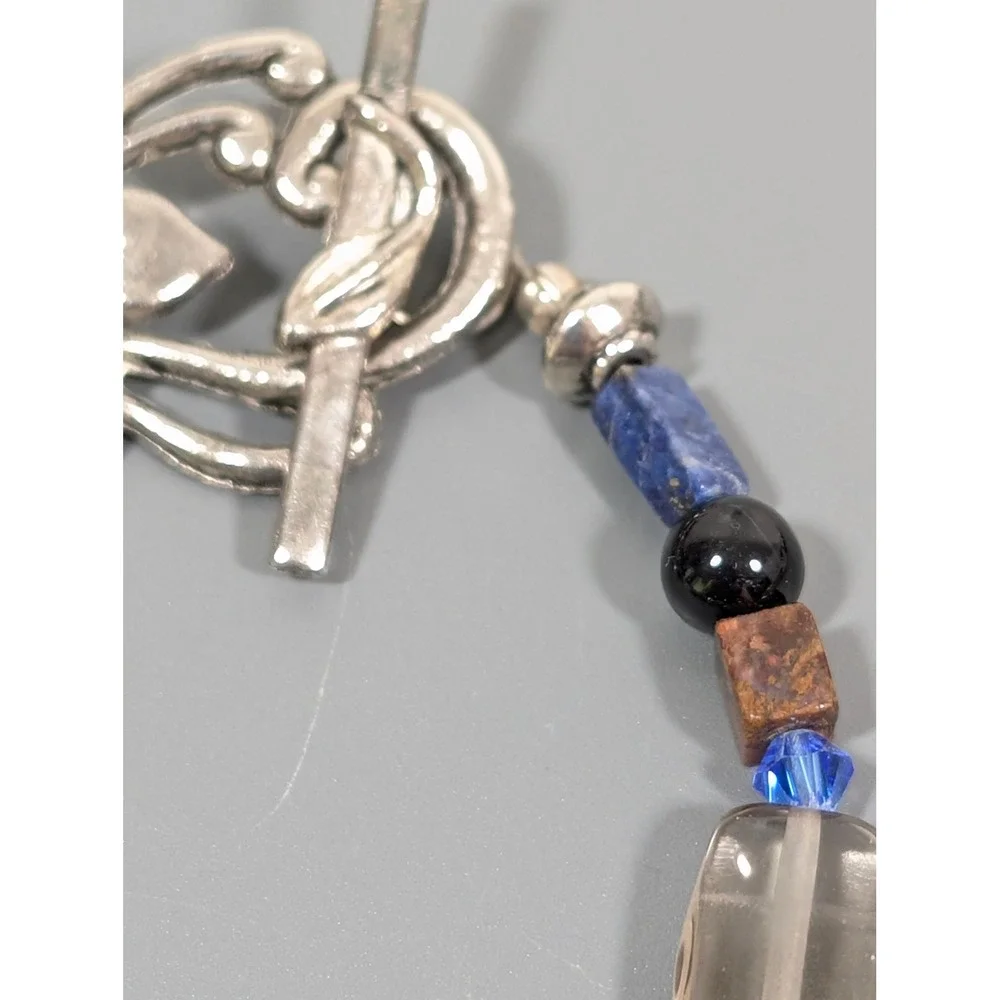 Artisan Sodalite Lapis Beaded Bracelet Floral Toggle Clasp Blue Gemstone 7